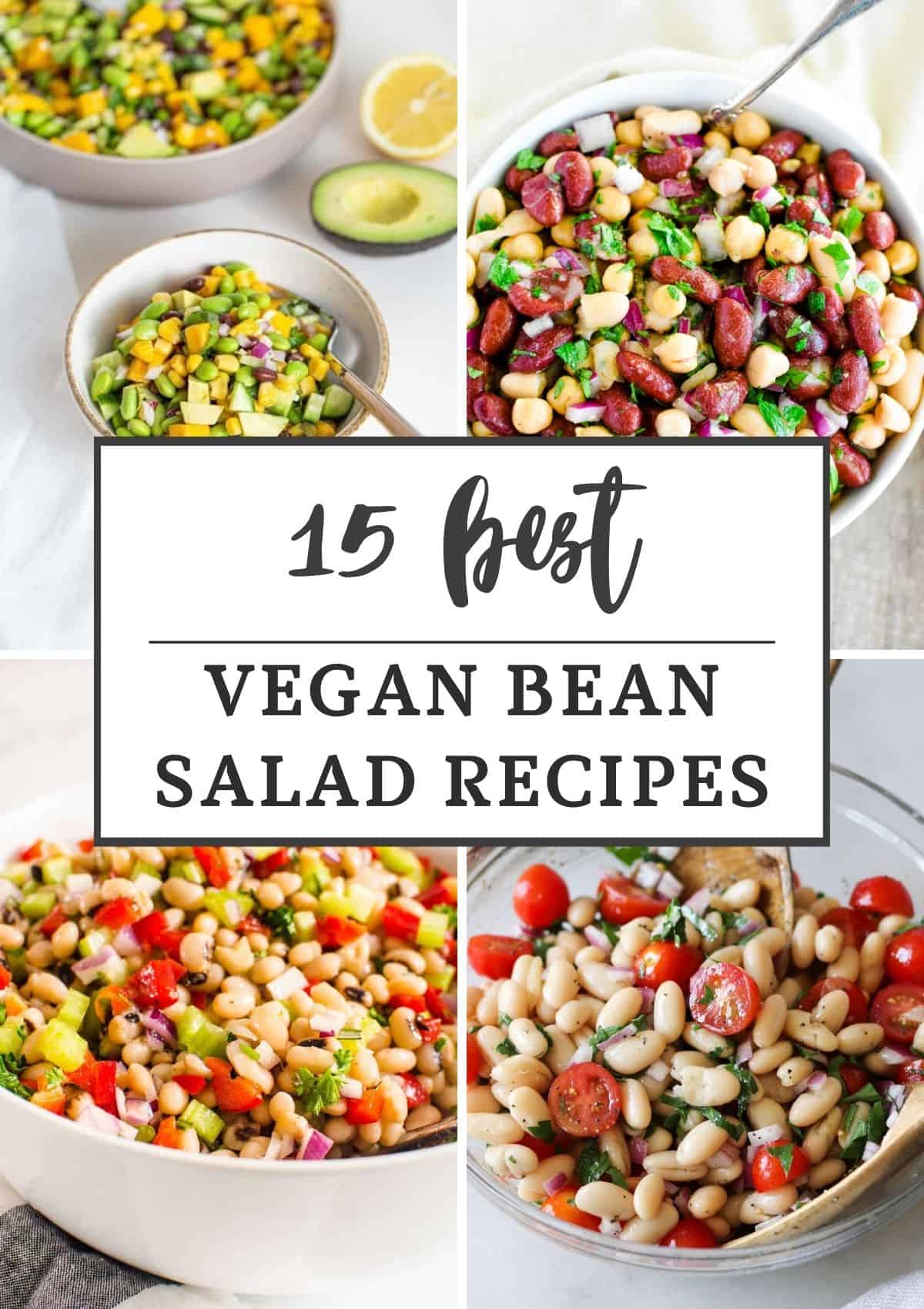 Collage of four Vegan Bean Salad Recipes with text title overlay.