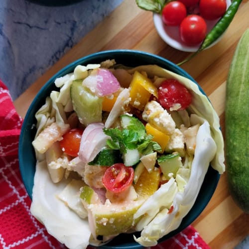 Greek salad in a bowl.