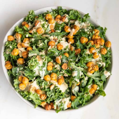 Vegan Kale Caesar Salad in a bowl.