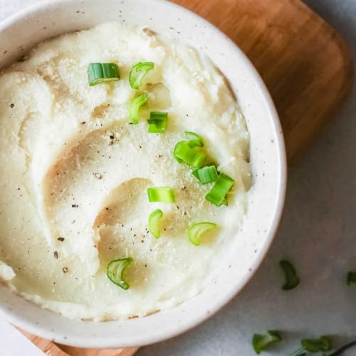 Garlic mashed potatoes in a bowl.