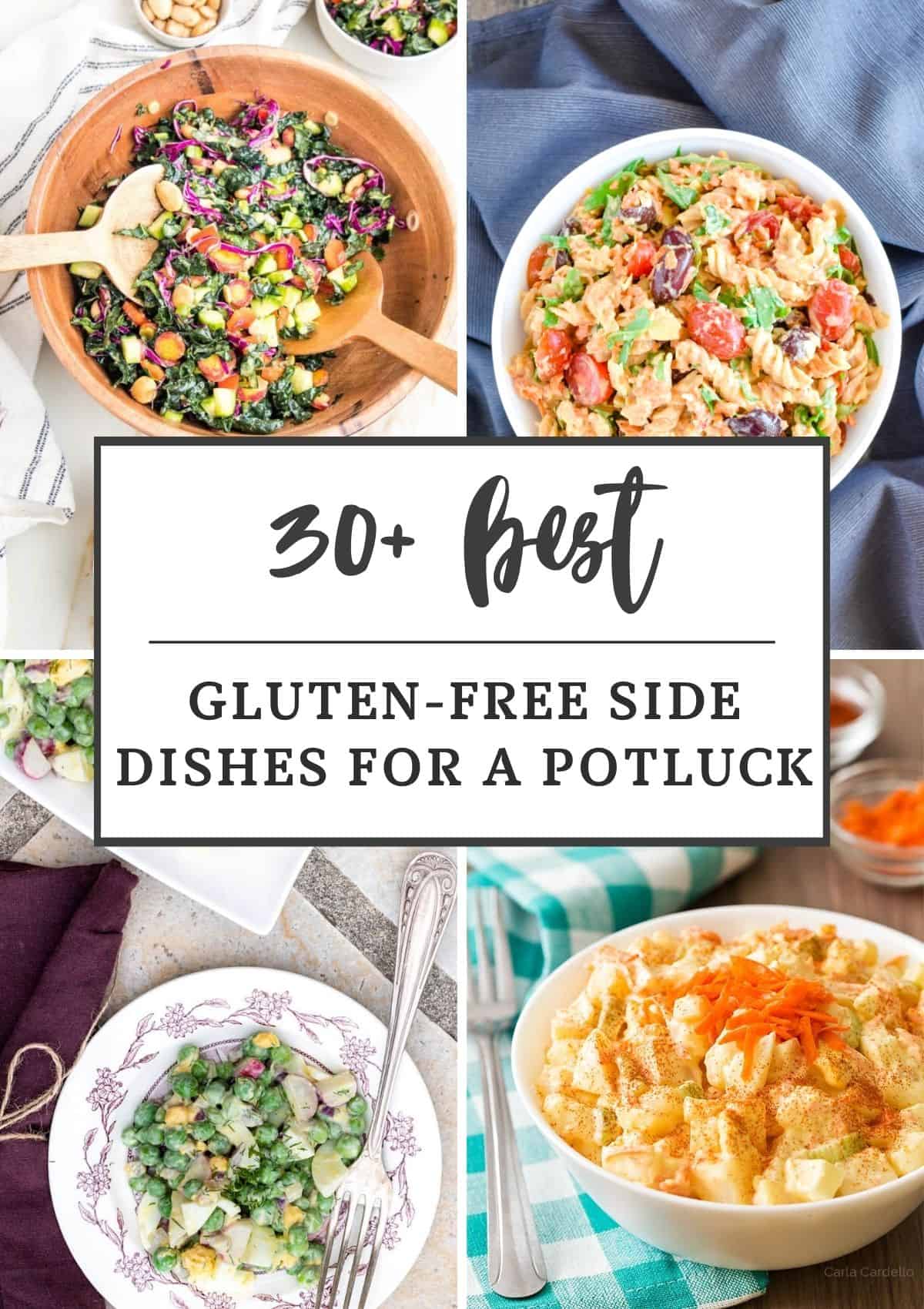 collage of four gluten-free potluck side dishes with text title overlay.