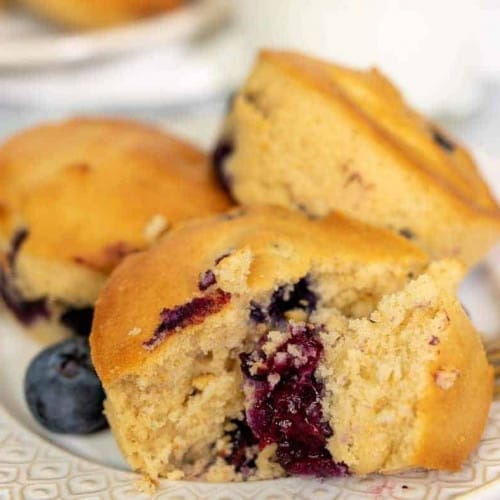 Air Fryer Blueberry Muffins on a plate.