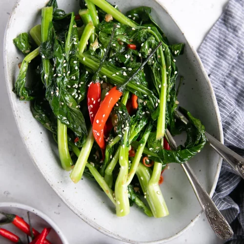 Chinese Broccoli in a dish.