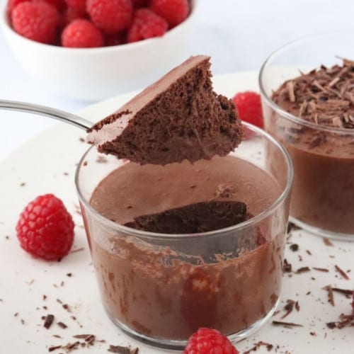 Easy Fluffy French Vegan Chocolate Mousse with Aquafaba in glass jars.