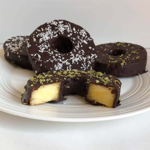Chocolate Covered Pineapple on a plate.