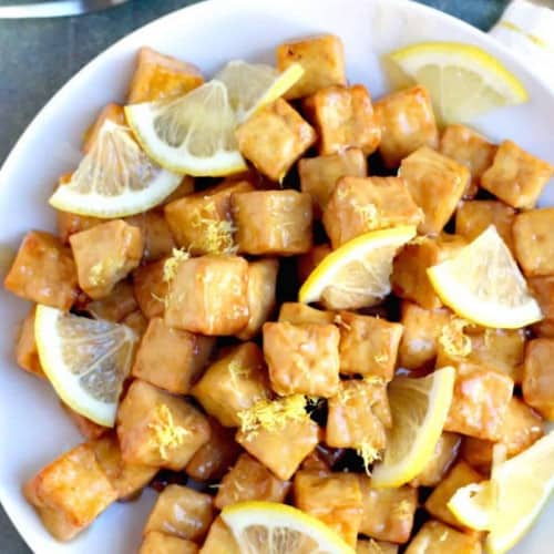 Air Fryer Lemon Tofu on a plate.