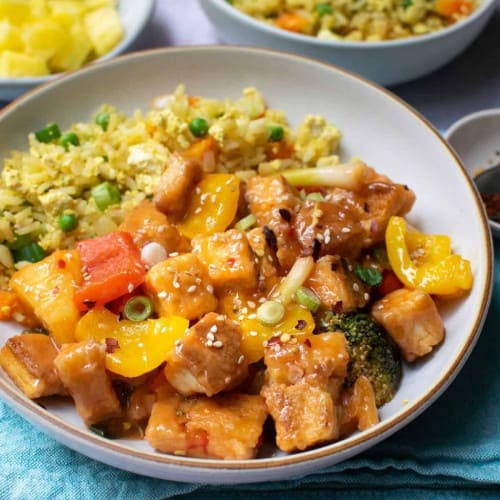 Sweet and Sour Tofu in a bowl.