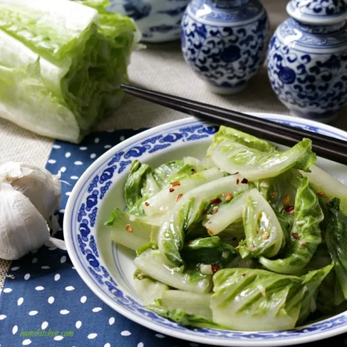 Spicy Stir Fried Romaine Lettuce in a bowl.
