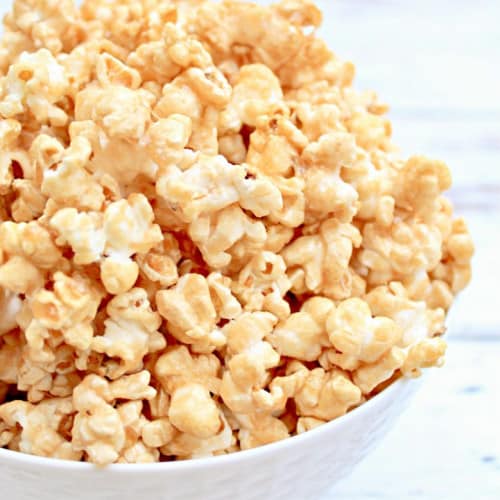 Caramel Popcorn in a bowl.