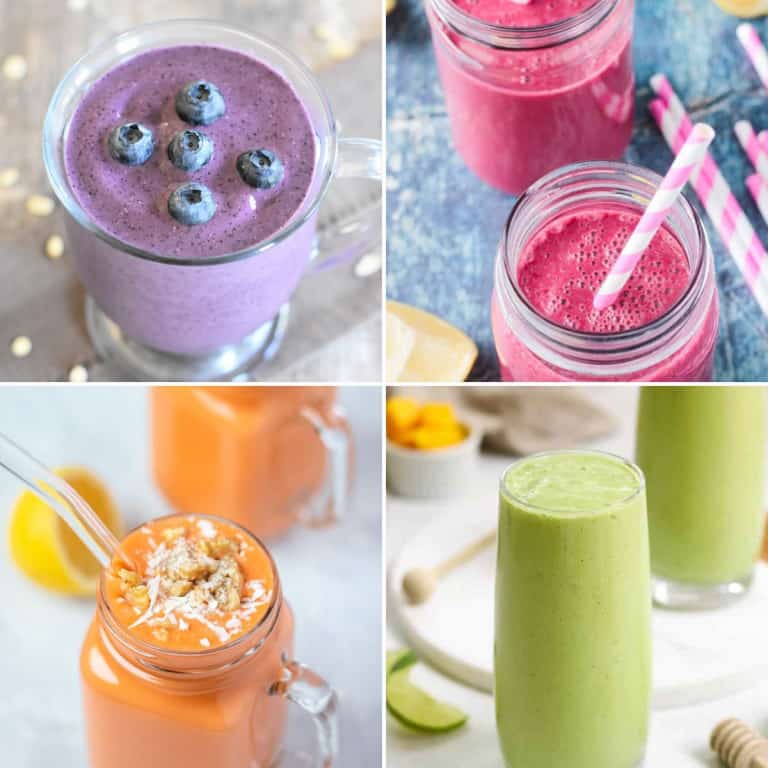 collage of 4 of the smoothie recipes from the collection.