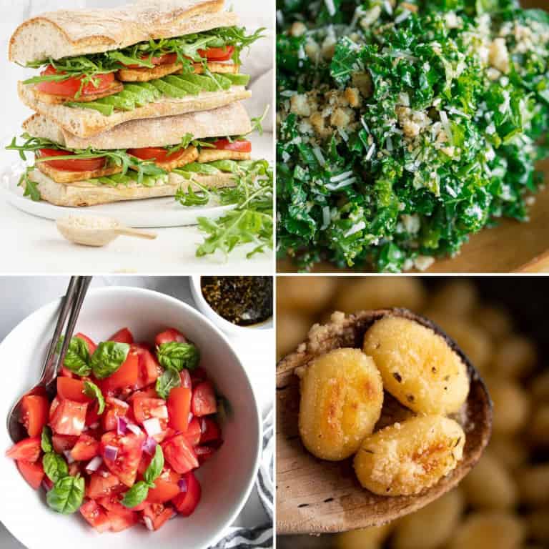 collage of 4 of the recipes from the broccoli cheese soup side dish collection.