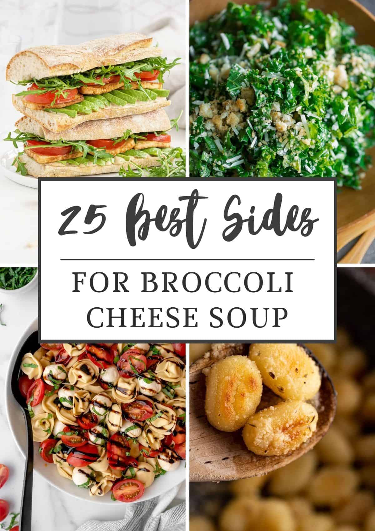 collage of 4 of the recipes from the broccoli cheese soup roundup with text title overlay.