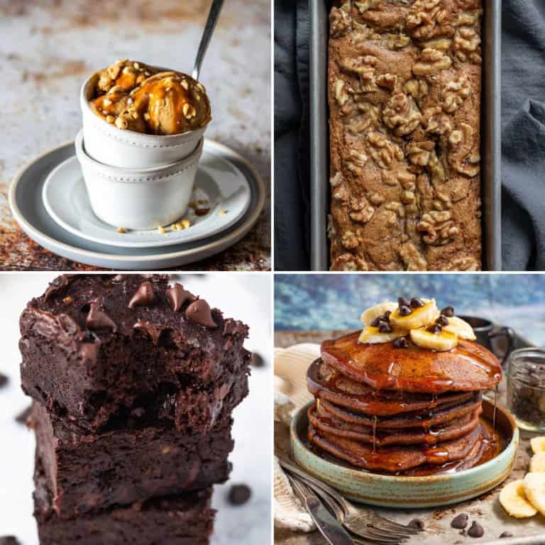 collage of 4 of the banana recipes from the collection.