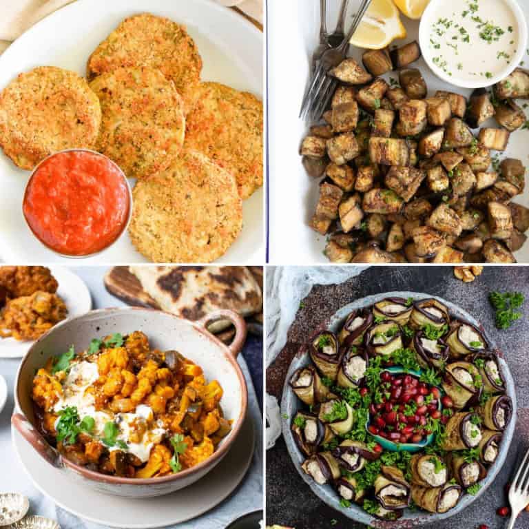 collage of 4 of the eggplant recipes from the collection.