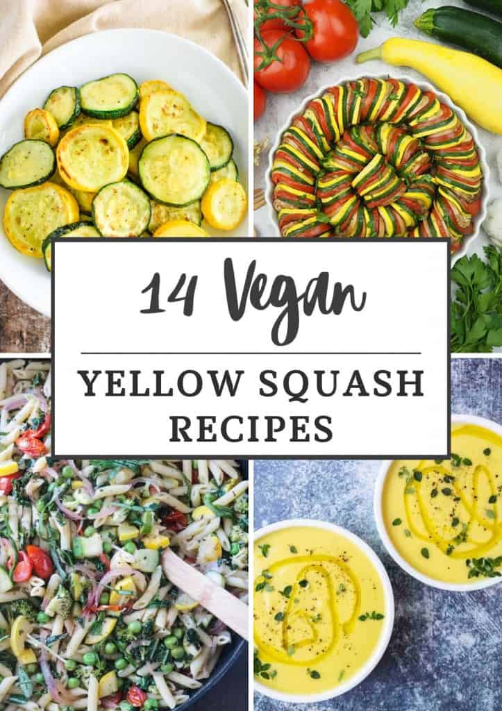 collage of 4 of the recipes from the yellow squash roundup with text title overlay.