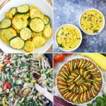 collage of 4 of the yellow squash recipes from the collection.