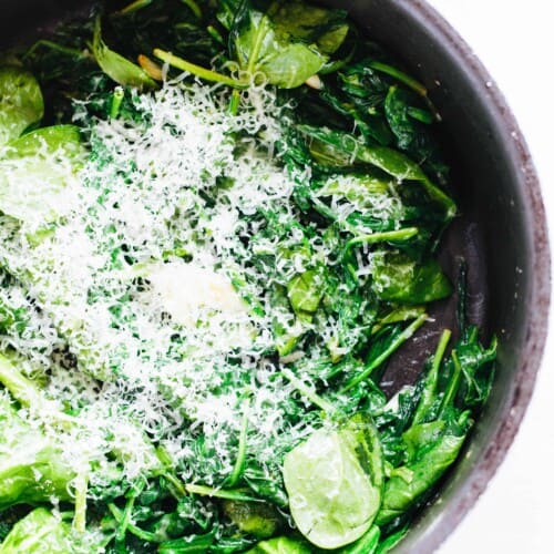 Spinach with Butter & Parmesan in a bowl.