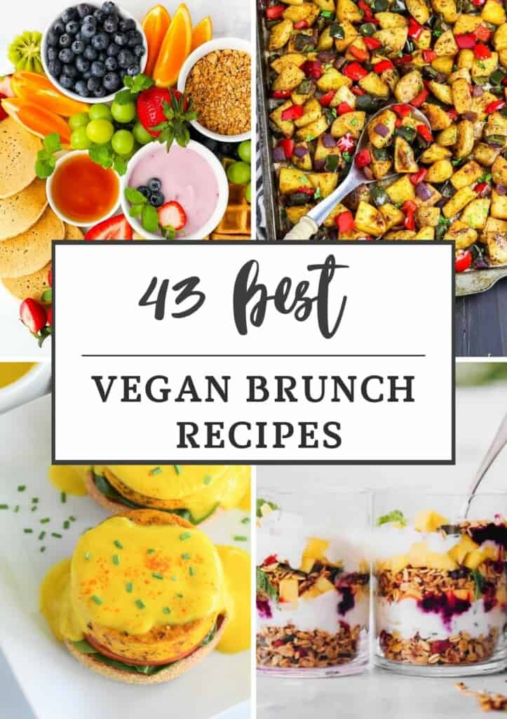 collage of 4 of the recipes from the vegan brunch roundup with text title overlay.
