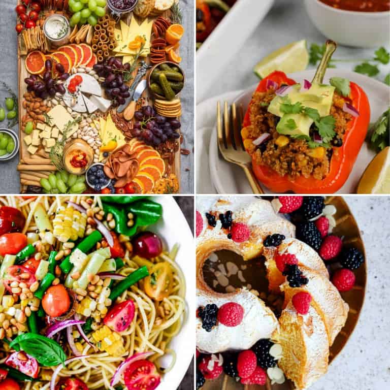 collage of 4 of the vegan potluck recipes from the collection.