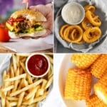 collage with 4 of the air fryer frozen foods featured in the roundup.