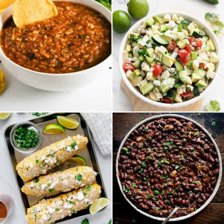 collage of 4 of the sides to serve with burritos from the collection.