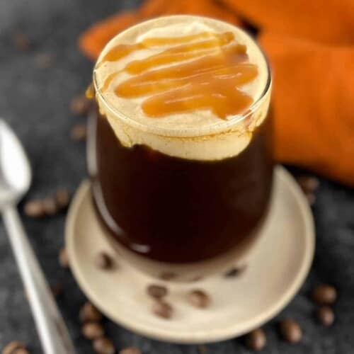 salted caramel cream cold brew Starbucks copycat drink in a glass.