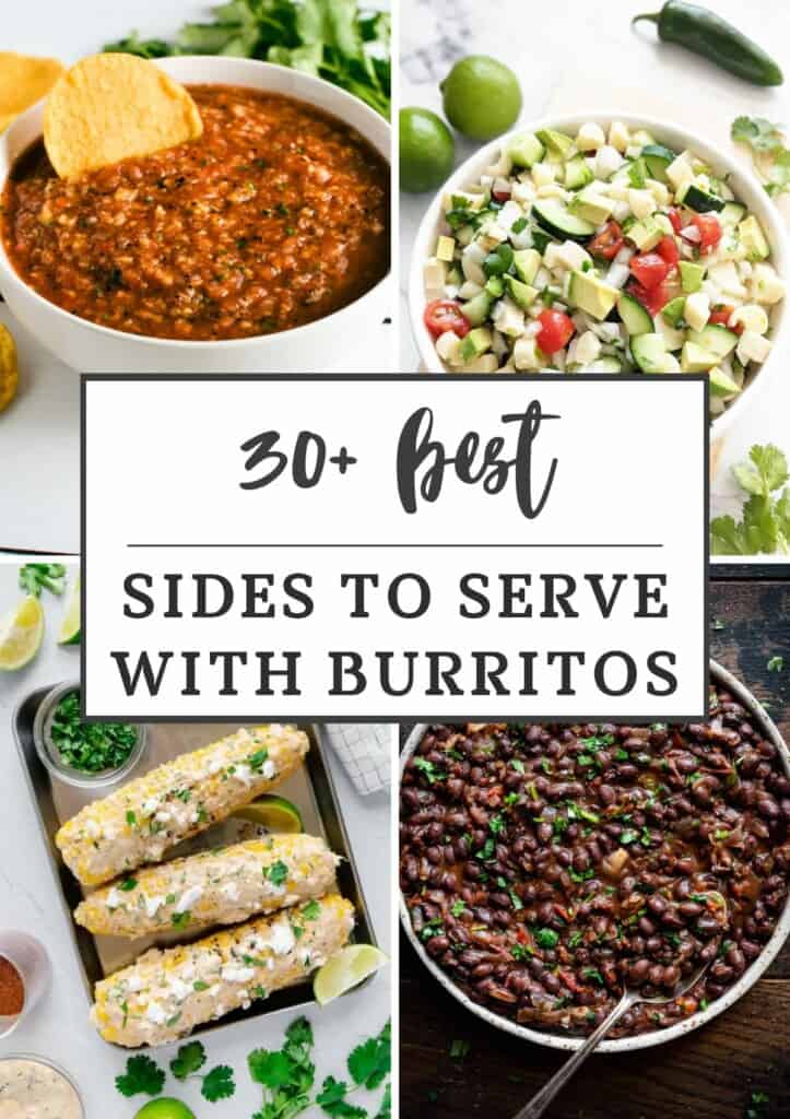 collage of 4 of the sides to serve with burritos from the collection with text title overlay.