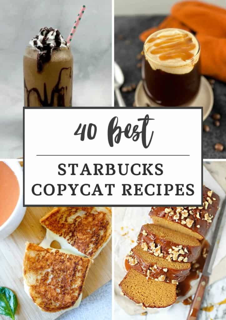 collage of 4 of the recipes from the Starbucks collection with text title overlay.