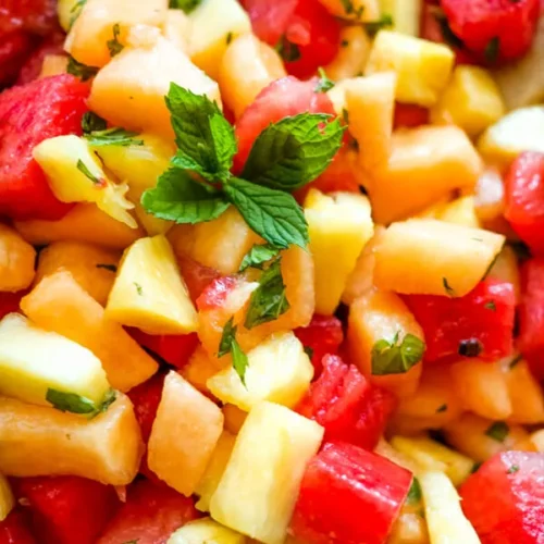 close-up of watermelon fruit salad.