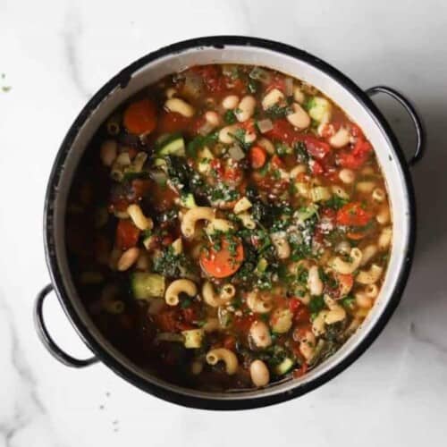 Vegetable minestrone in a large pot.