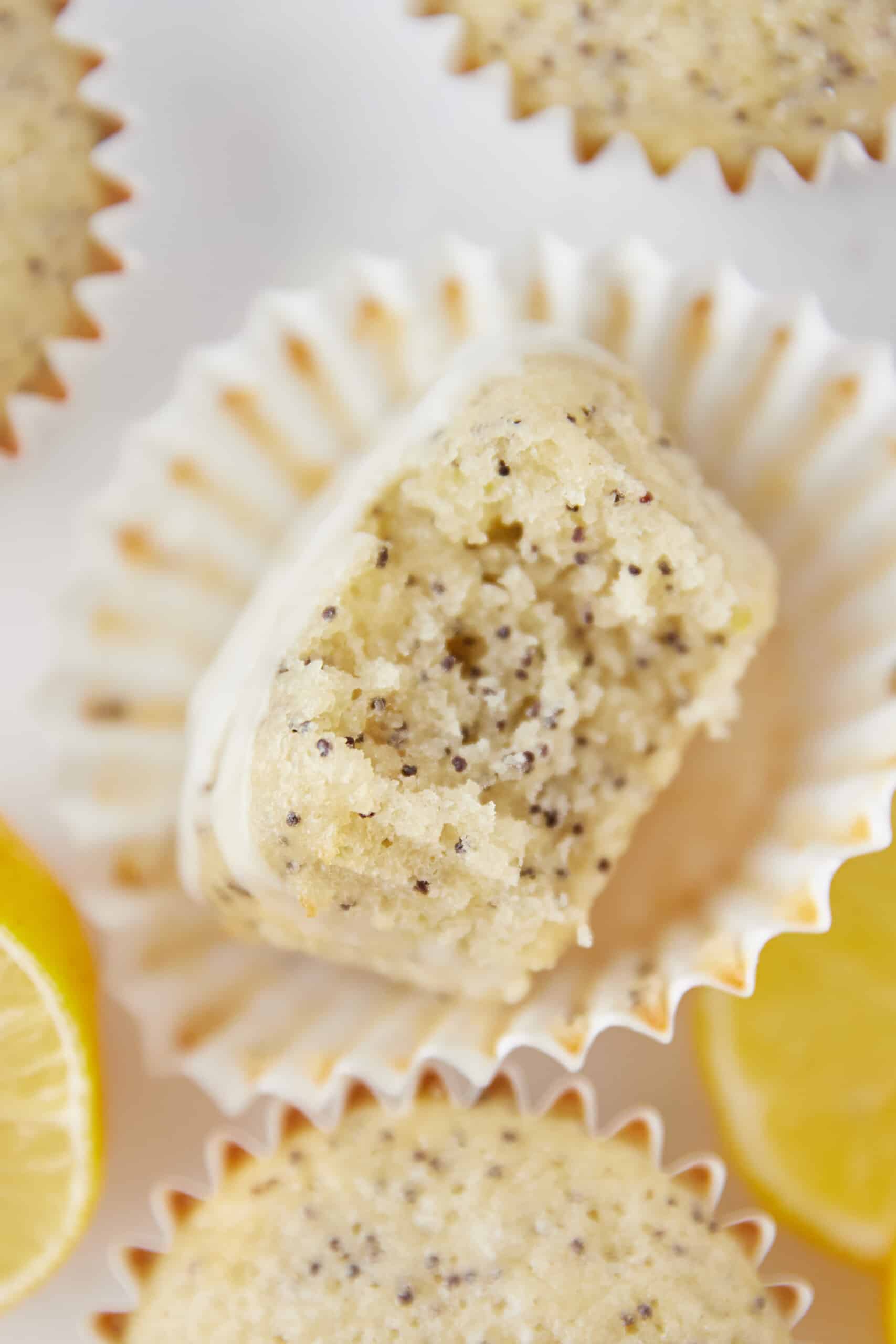 Bite of lemon poppy seed muffins.