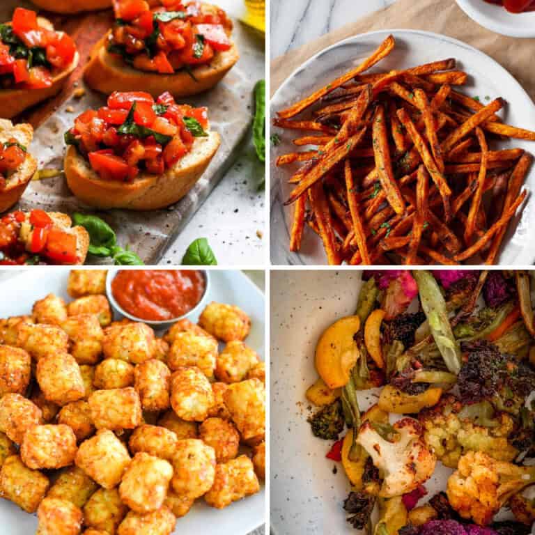 Collage of four pizza side dishes used as a feature image
