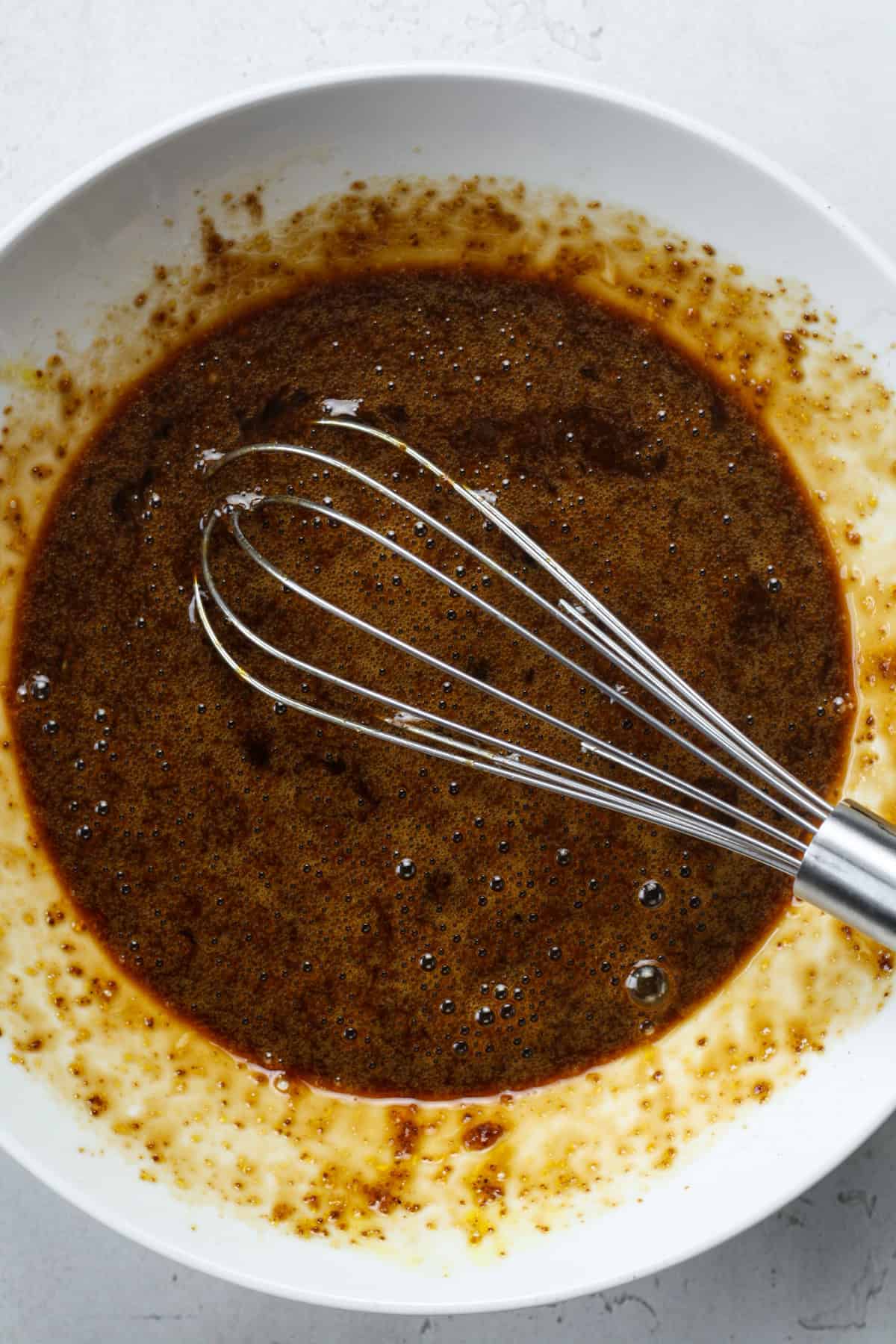 step 3 of mixing chocolate banana brownie batter