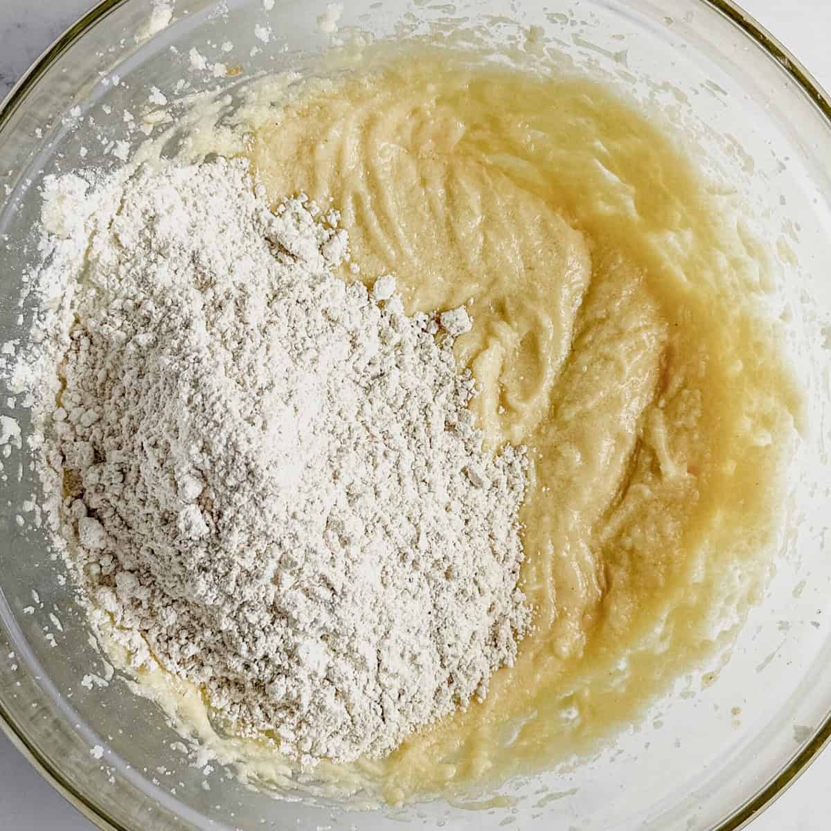 step 5 - add in dry ingredients to the wet mixture