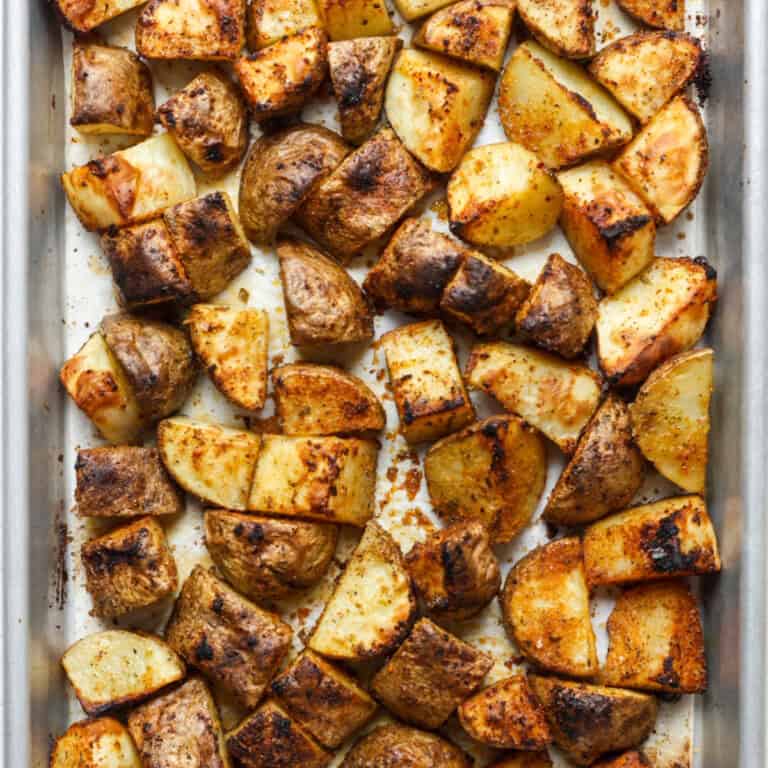 overhead of Seasoned Roasted Potatoes