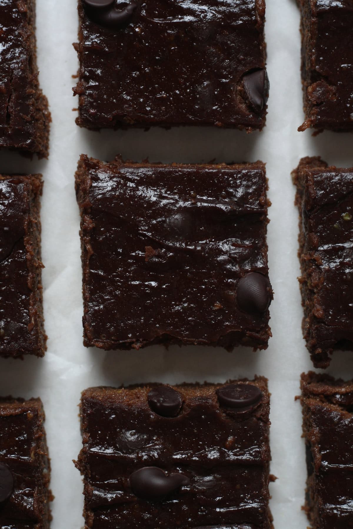 Cut vegan black bean brownies into squares.
