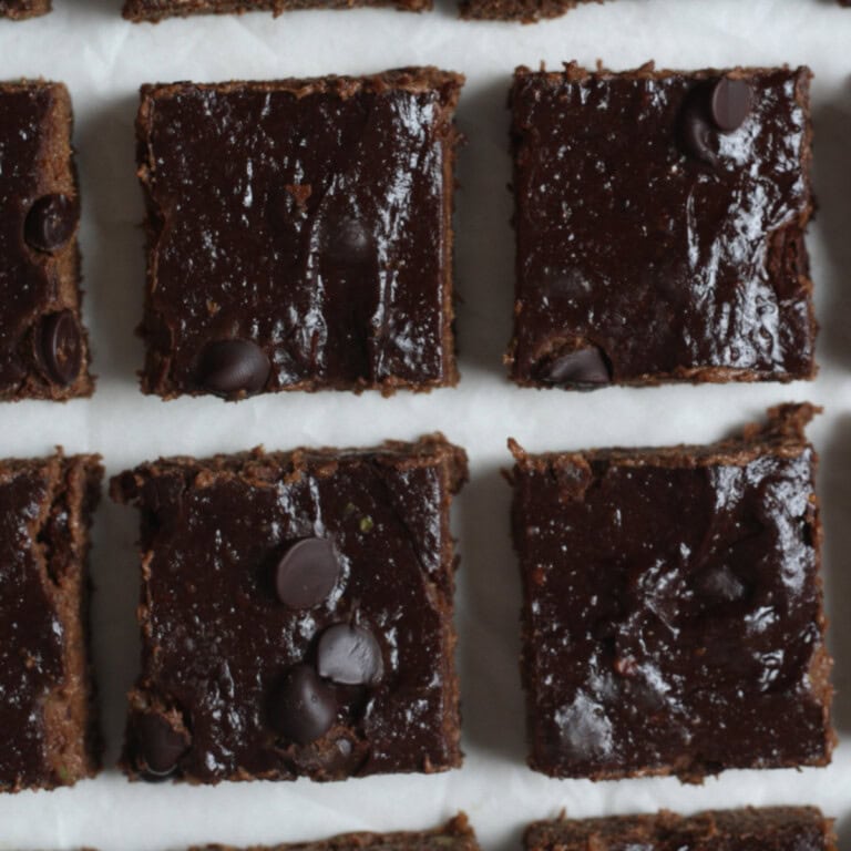 Vegan Black Bean Brownies – Cut into squares on a cookie sheet and top with chocolate chips.