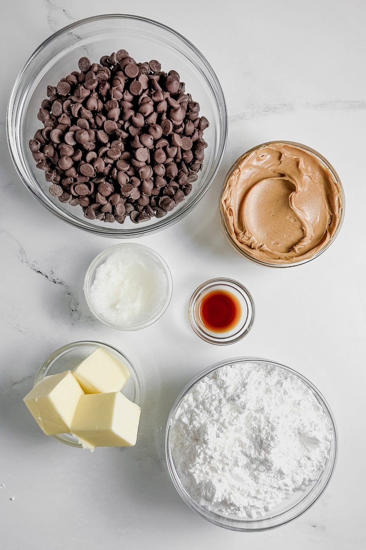 Ingredients for making chocolate peanut butter truffles