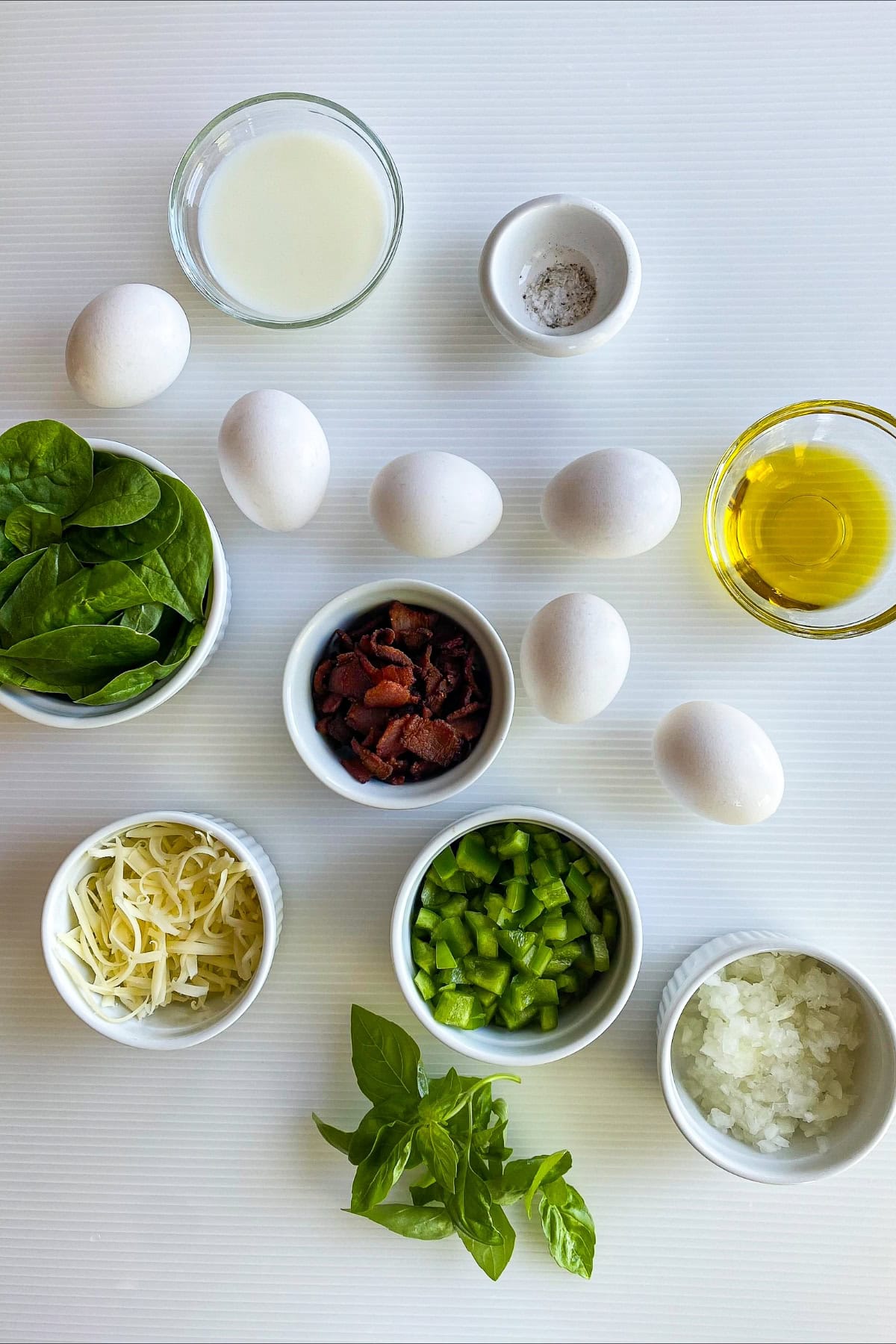 Ingredients for making a vegetable-filled frittata