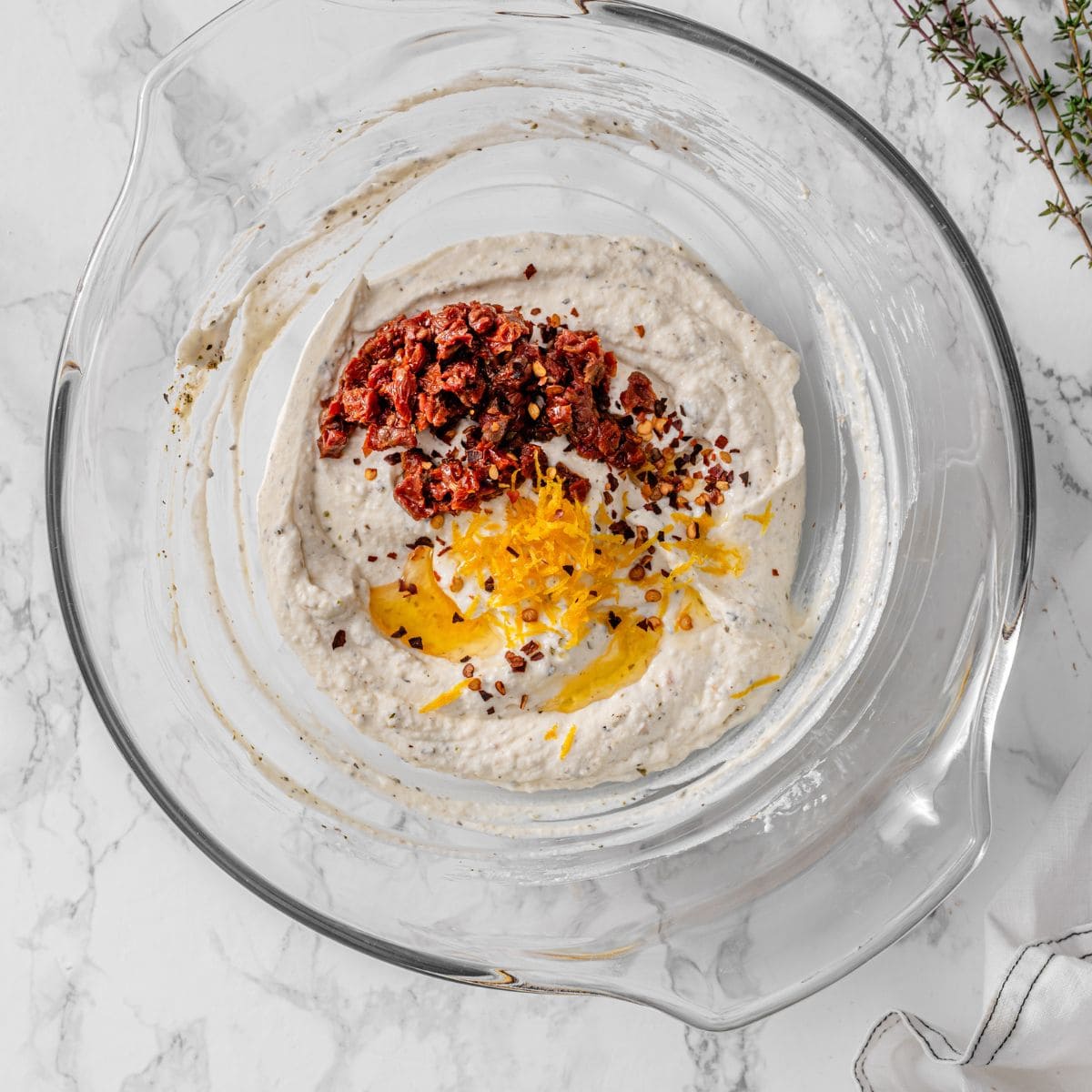process 4 - sun-dried tomatoes added into ricotta mixture