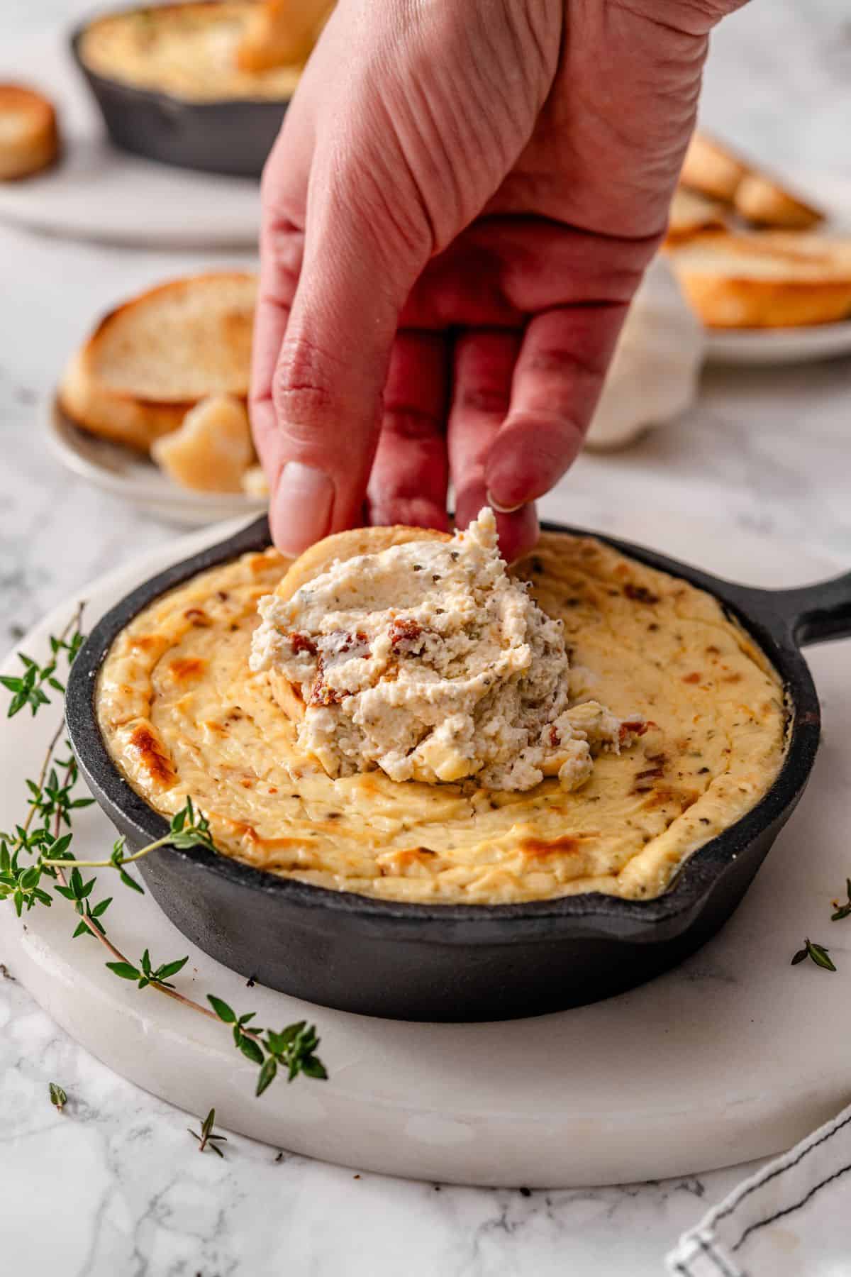 Toasted baguette served with grilled ricotta dip 