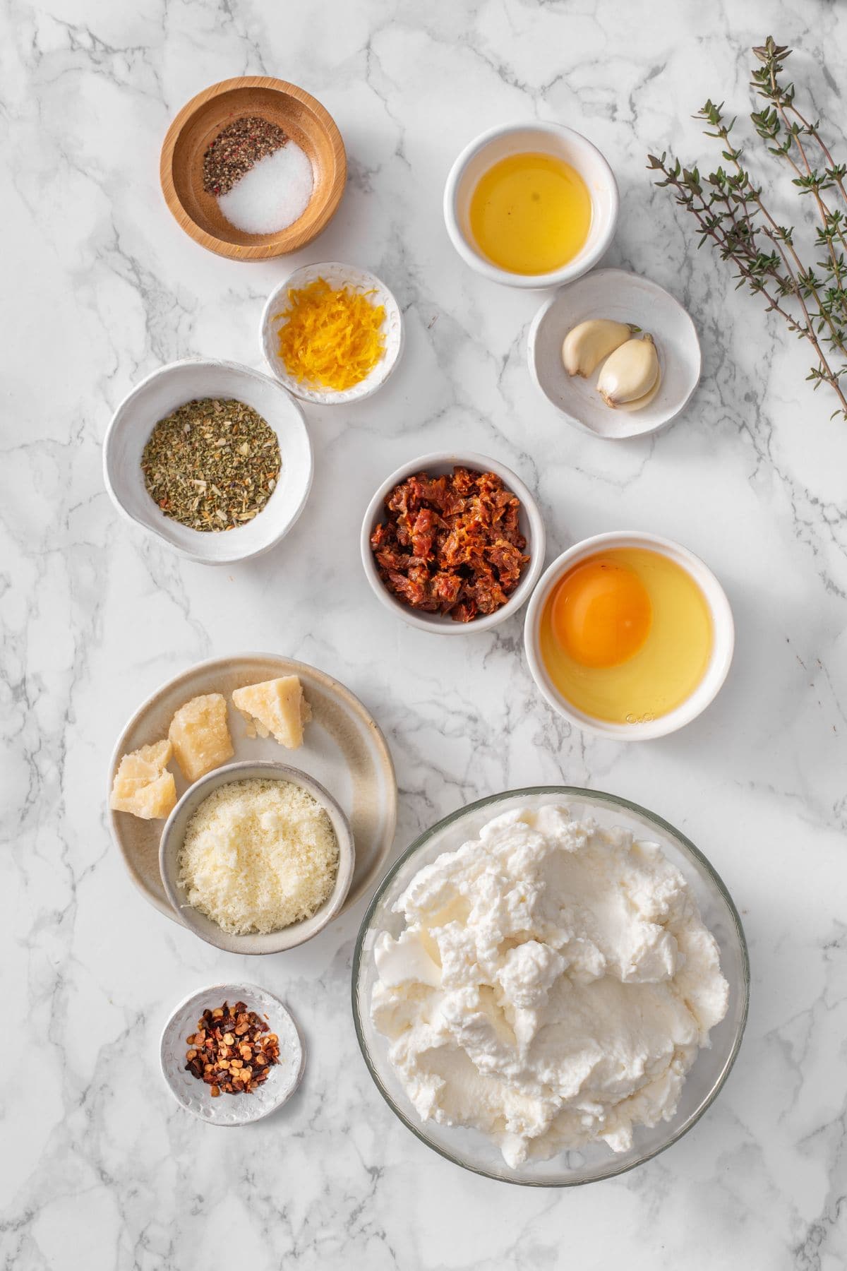 Ingredients for making ricotta cheese dip