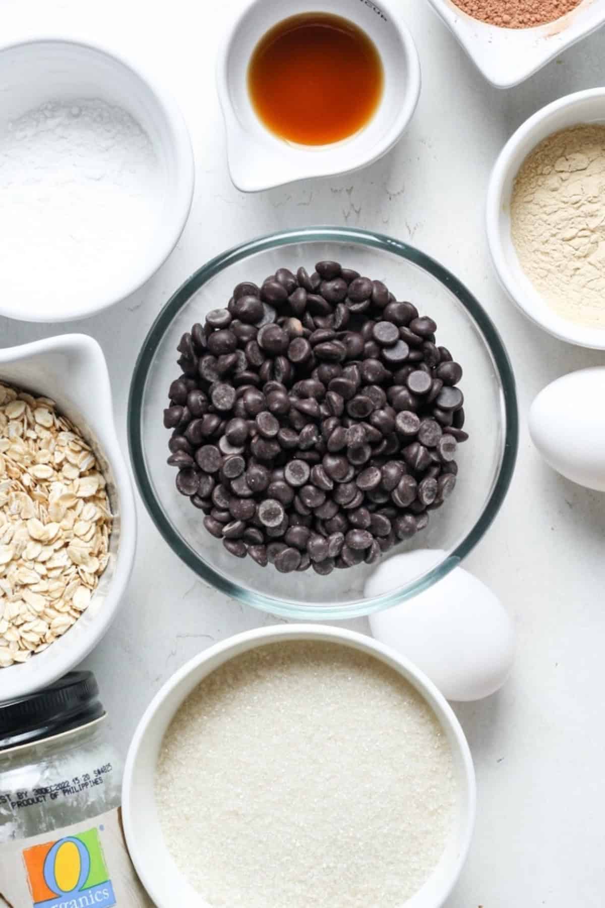 Ingredients for making brownie baked oatmeal squares