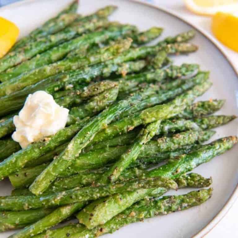 Air Fryer Frozen Asparagus on a plate