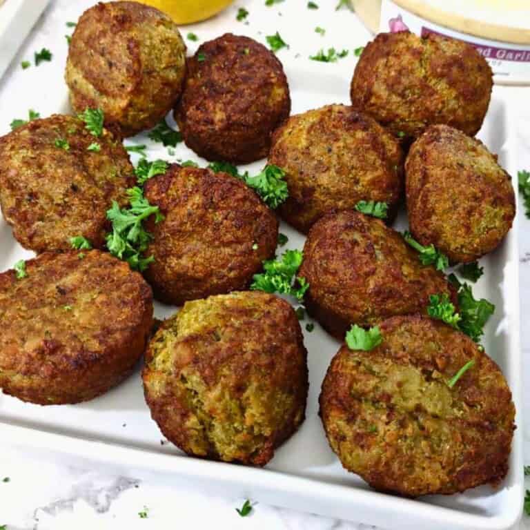 Crispy Trader Joe&rsquo;s Frozen Falafel on a white tray