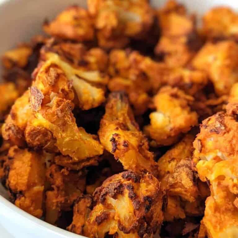 close-up view of Air Fryer Buffalo Cauliflower