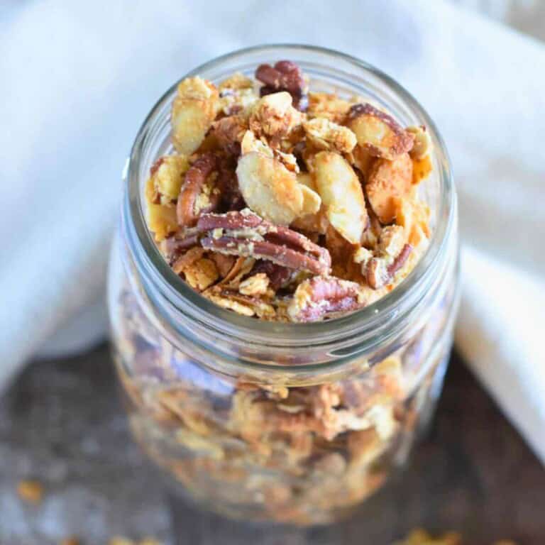 Homemade granola with pecans and almonds in a bowl