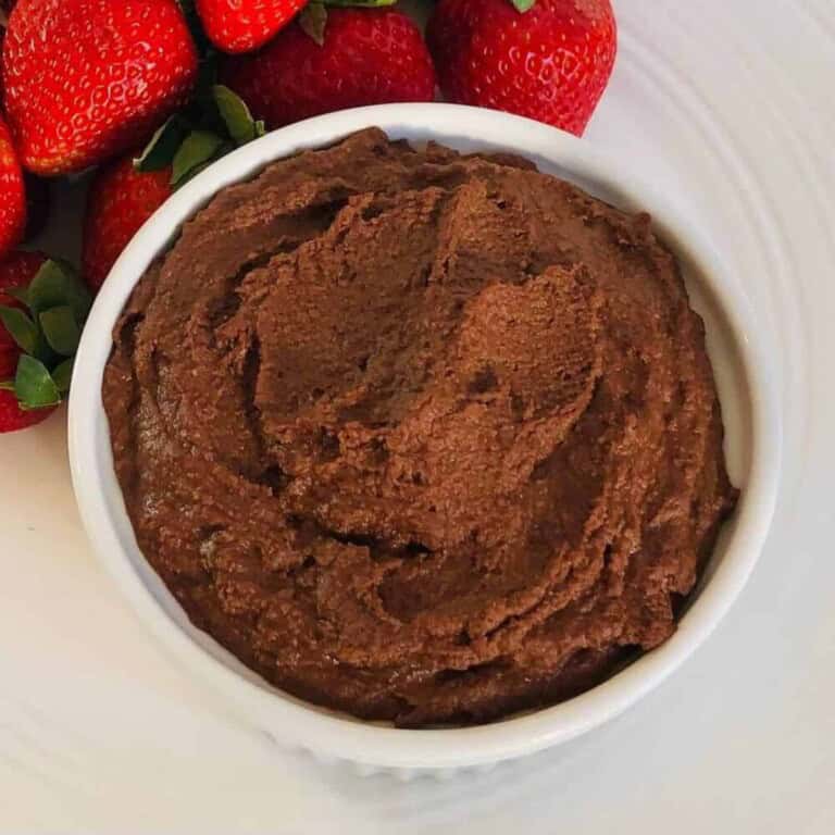 dark chocolate hummus in a mug