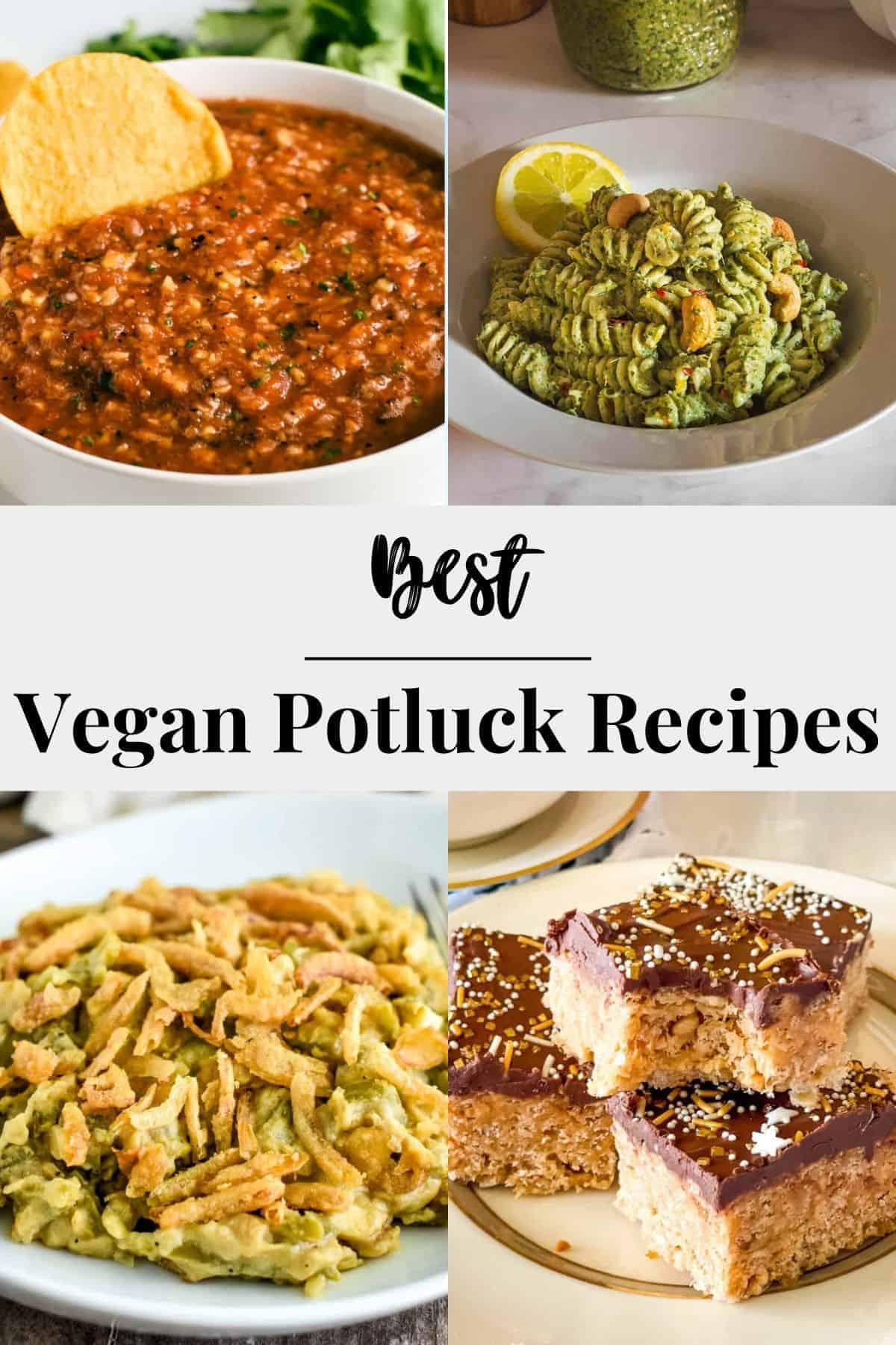 Collage of four vegan potluck recipes