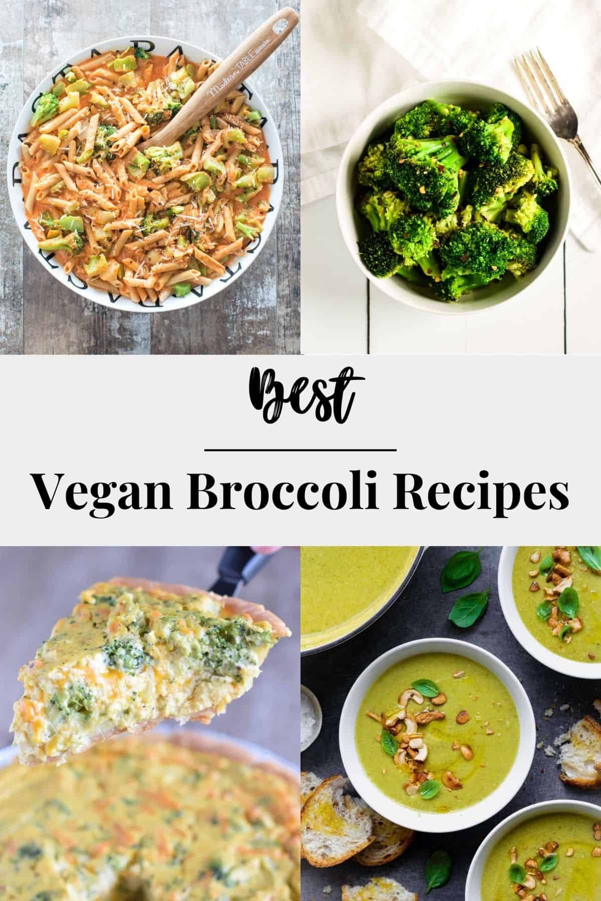 collage of 4 different vegan broccoli recipes